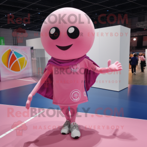 Pink Volleyball ball mascot costume character dressed with Chinos and Shawls