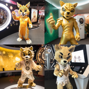 Gold Lynx mascot costume character dressed with Playsuit and Rings