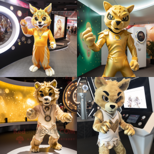 Gold Lynx maskot kostume...