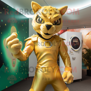 Gold Lynx mascot costume character dressed with Playsuit and Rings
