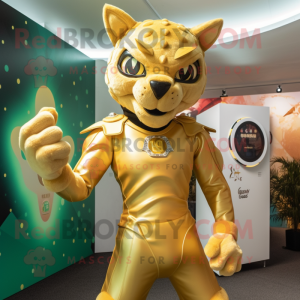 Gold Lynx maskot kostume...