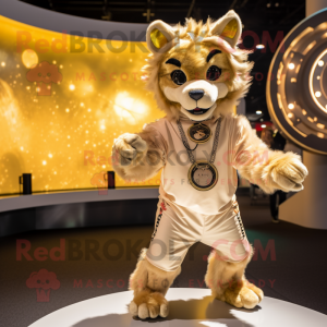 Gold Lynx mascot costume character dressed with Playsuit and Rings