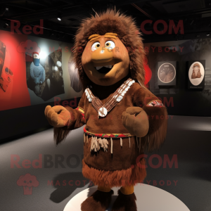 Brown Chief mascot costume character dressed with Rugby Shirt and Shawl pins