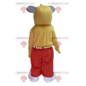 Mascote coelho amarelo e branco gigante e engraçado -