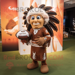 Brown Chief mascot costume character dressed with Rugby Shirt and Shawl pins