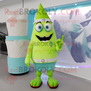 Lime Green ice cream cone mascot costume character dressed with Bermuda Shorts and Shoe clips