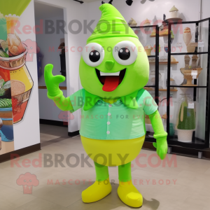 Lime Green ice cream cone mascot costume character dressed with Bermuda Shorts and Shoe clips