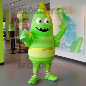 Lime Green ice cream cone mascot costume character dressed with Bermuda Shorts and Shoe clips