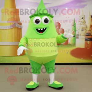 Lime Green ice cream cone mascot costume character dressed with Bermuda Shorts and Shoe clips