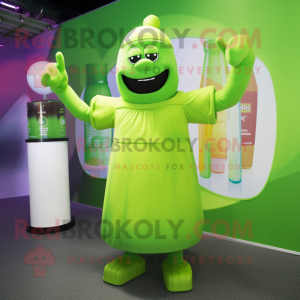 Lime Green Strongman mascot costume character dressed with Cocktail Dress and Beanies