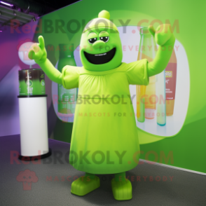 Lime Green Strongman mascot costume character dressed with Cocktail Dress and Beanies