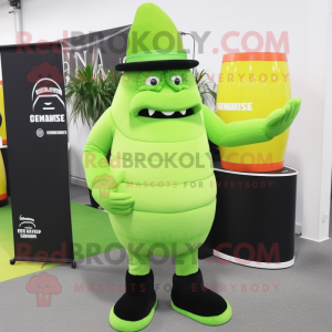 Lime Green Strongman mascot costume character dressed with Cocktail Dress and Beanies