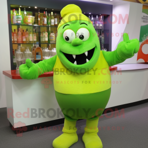 Lime Green Strongman mascot costume character dressed with Cocktail Dress and Beanies