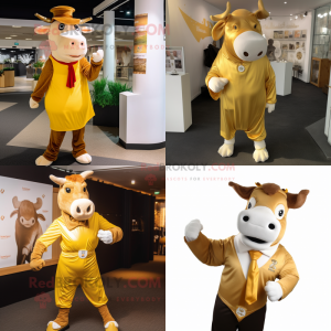 Gold Hereford cow mascot costume character dressed with Long Sleeve Tee and Cufflinks