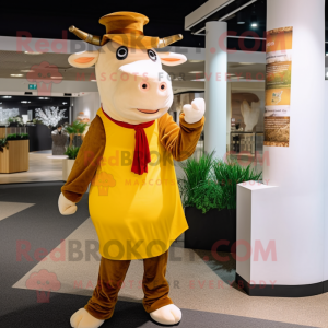 Gold Hereford cow mascot costume character dressed with Long Sleeve Tee and Cufflinks