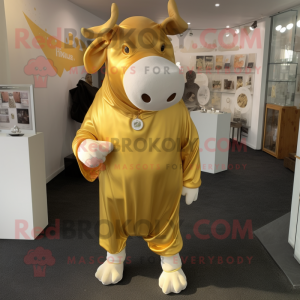 Gold Hereford cow mascot costume character dressed with Long Sleeve Tee and Cufflinks