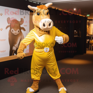 Gold Hereford cow mascot costume character dressed with Long Sleeve Tee and Cufflinks