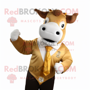 Gold Hereford cow mascot costume character dressed with Long Sleeve Tee and Cufflinks