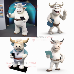 White Minotaur mascot costume character dressed with Jeggings and Wallets