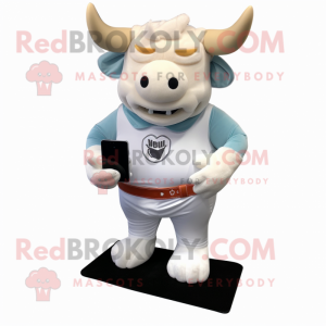 White Minotaur mascot costume character dressed with Jeggings and Wallets