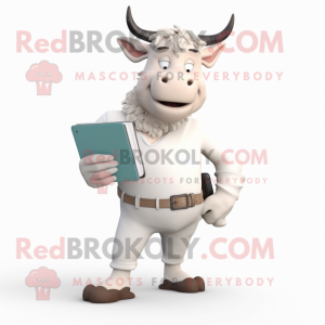 White Minotaur mascot costume character dressed with Jeggings and Wallets