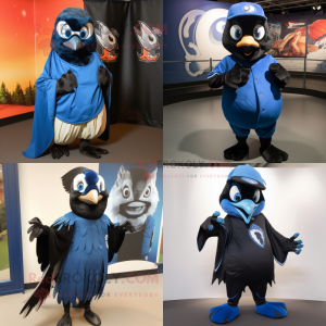 Black Blue jay mascot costume character dressed with Cover-up and Wraps