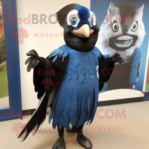 Black Blue jay mascot costume character dressed with Cover-up and Wraps
