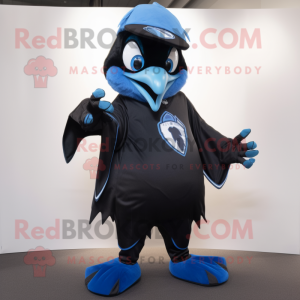 Black Blue jay mascot costume character dressed with Cover-up and Wraps