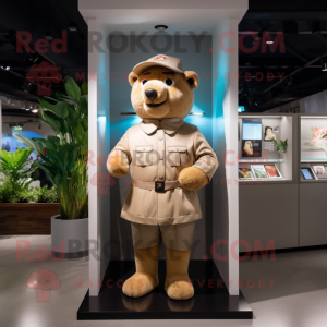 Tan police officer mascot costume character dressed with Raincoat and Suspenders