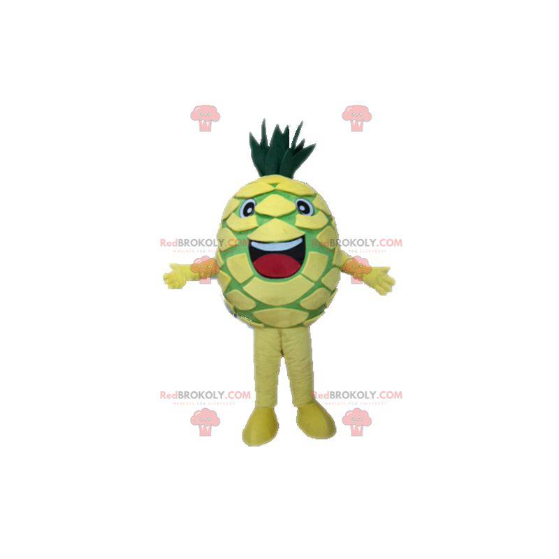 Gigantisk gul og grønn ananas maskot. Fruktmaskott -