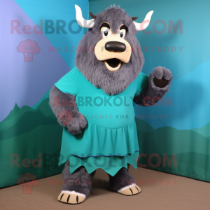 Teal Bison mascot costume character dressed with Sheath Dress and Shoe laces