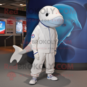 White Beluga Whale mascot costume character dressed with Windbreaker and Caps