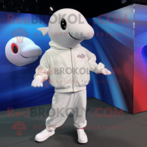 White Beluga Whale mascot costume character dressed with Windbreaker and Caps