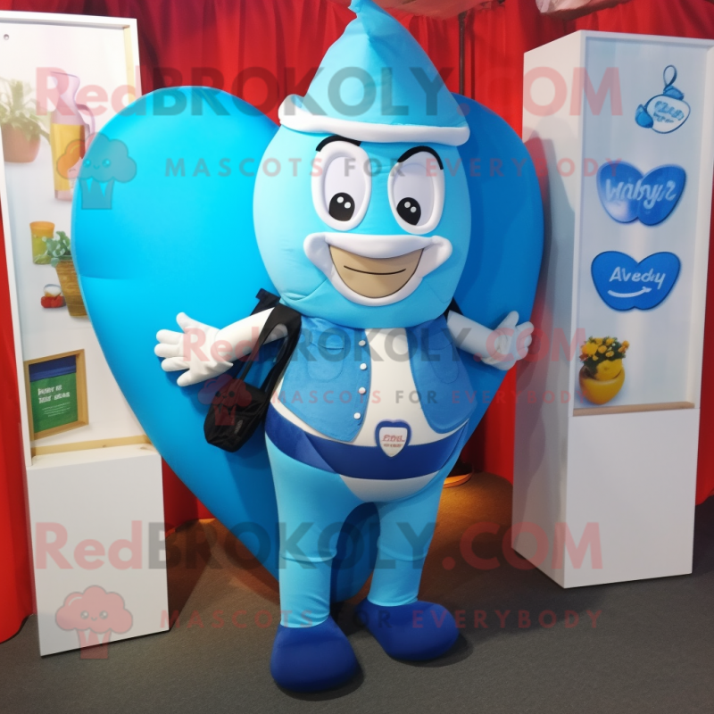 Blue Heart mascot costume character dressed with Vest and Wallets Blue Heart mascot costume character dressed with Vest and Wallets