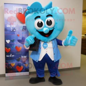 Blue Heart mascot costume character dressed with Vest and Wallets
