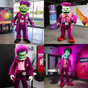 Magenta Frankenstein mascot costume character dressed with Flare Jeans and Tie pins