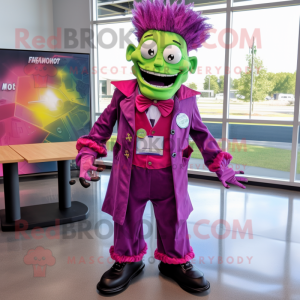 Magenta Frankenstein mascot costume character dressed with Flare Jeans and Tie pins