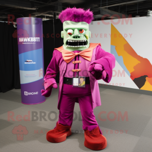 Magenta Frankenstein mascot costume character dressed with Flare Jeans and Tie pins