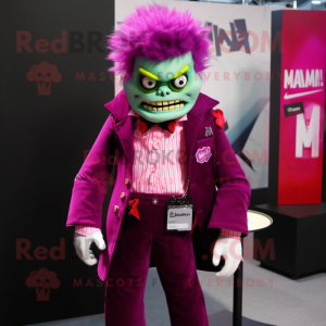 Magenta Frankenstein mascot costume character dressed with Flare Jeans and Tie pins