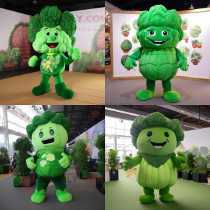 Forest Green Cauliflower mascot costume character dressed with Bodysuit and Ties