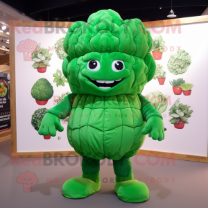 Forest Green Cauliflower mascot costume character dressed with Bodysuit and Ties