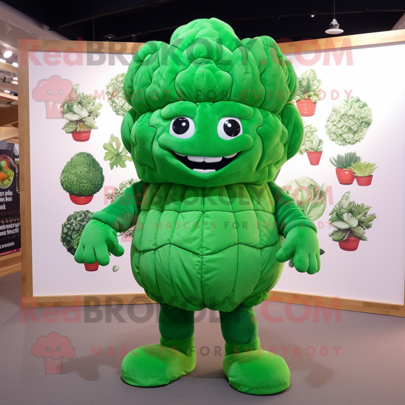 Forest Green Cauliflower mascot costume character dressed with Bodysuit and Ties