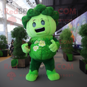 Forest Green Cauliflower mascot costume character dressed with Bodysuit and Ties