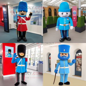 Sky Blue British Royal Guard mascot costume character dressed with Suit Pants and Shoe laces