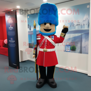 Sky Blue British Royal Guard mascot costume character dressed with Suit Pants and Shoe laces
