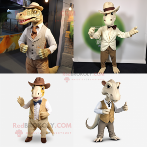 Cream Parasaurolophus mascot costume character dressed with Waistcoat and Pocket squares