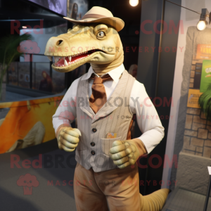 Cream Parasaurolophus mascot costume character dressed with Waistcoat and Pocket squares