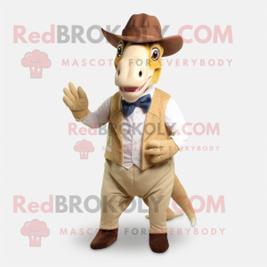 Cream Parasaurolophus mascot costume character dressed with Waistcoat and Pocket squares