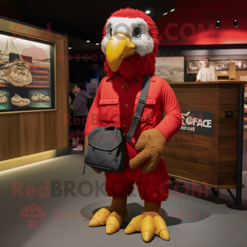 Red Haast's eagle mascot costume character dressed with Cargo Shorts and Scarves Red Haast's eagle mascot costume character dressed with Cargo Shorts and Scarves