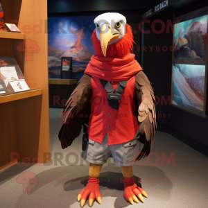 Red Haast's eagle mascot costume character dressed with Cargo Shorts and Scarves